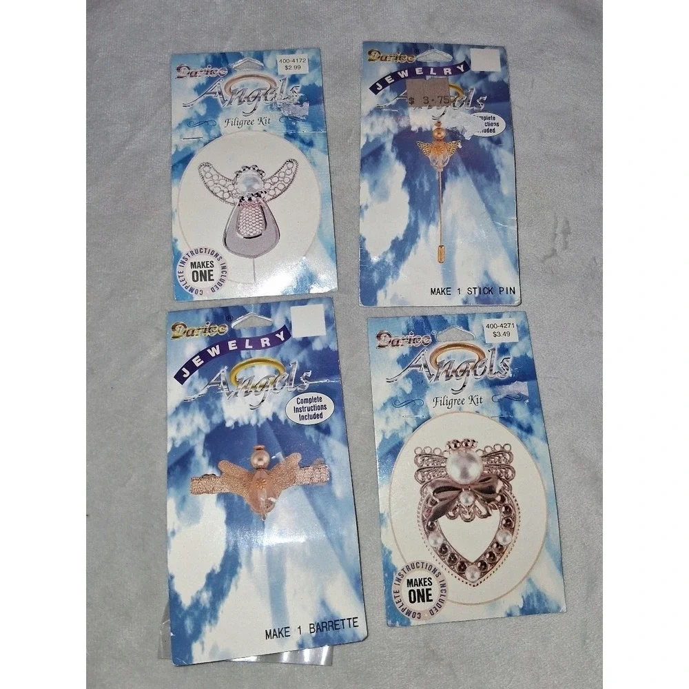 Darice Angels Filigree Jewelry Craft Kits Lot of 4 NOS Stick Pin Barrette Brooch